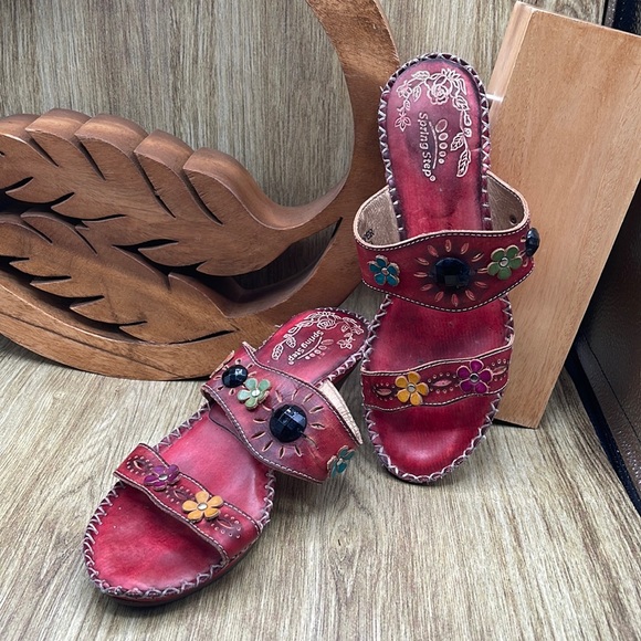 Spring Step Floral Heeled Sandals - 39 (EU) (Red) - Picture 2 of 8